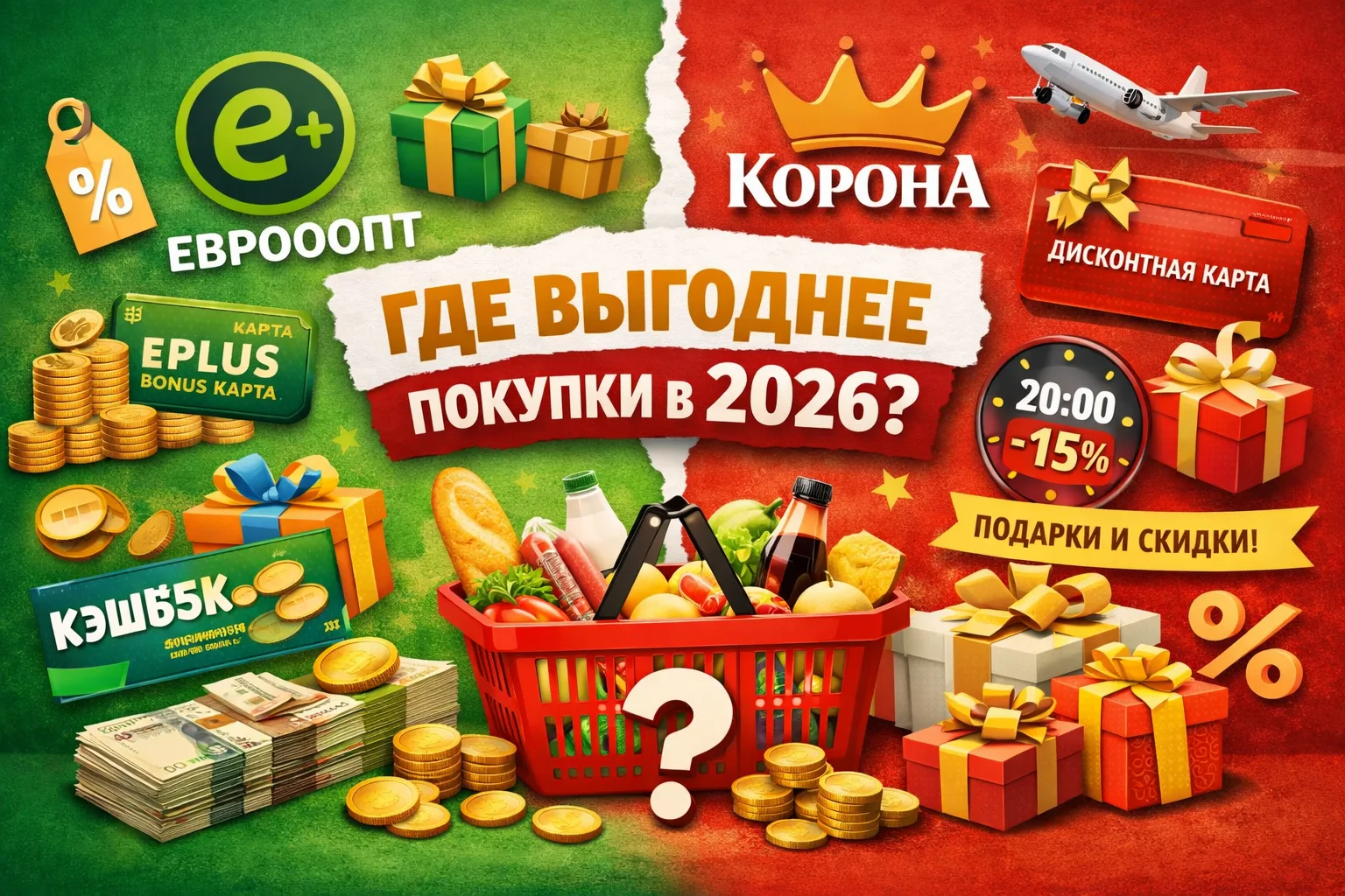 Где выгоднее покупать продукты в 2026. Корона, Евроопт, скидки, манибэк.
