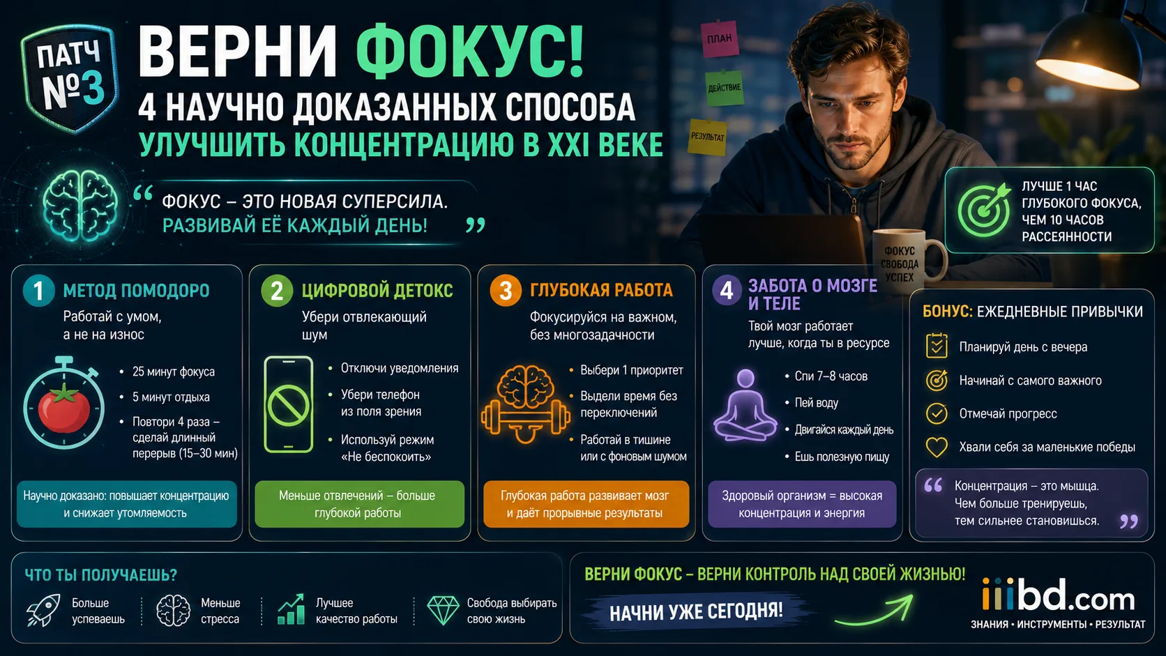 Патч №3: Верни фокус! 4 научно доказанных способа улучшить концентрацию в XXI веке
