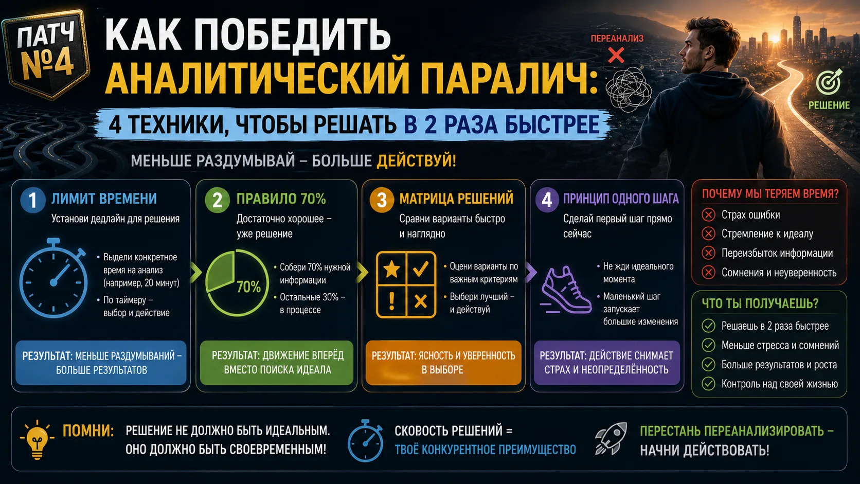 Патч №4: Как победить аналитический паралич: 4 техники, чтобы решать в 2 раза быстрее