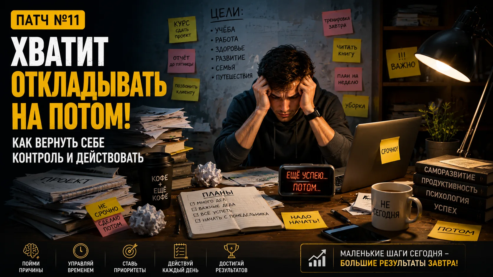 Патч №11: Почему я постоянно откладываю дела: причины и как бороться с прокрастинацией