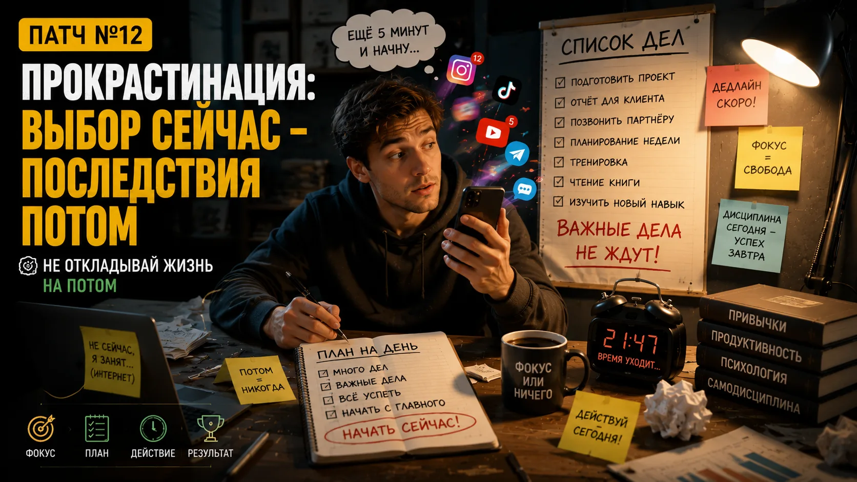 Патч №12: Как перестать откладывать важные дела: эффективные стратегии борьбы с прокрастинацией