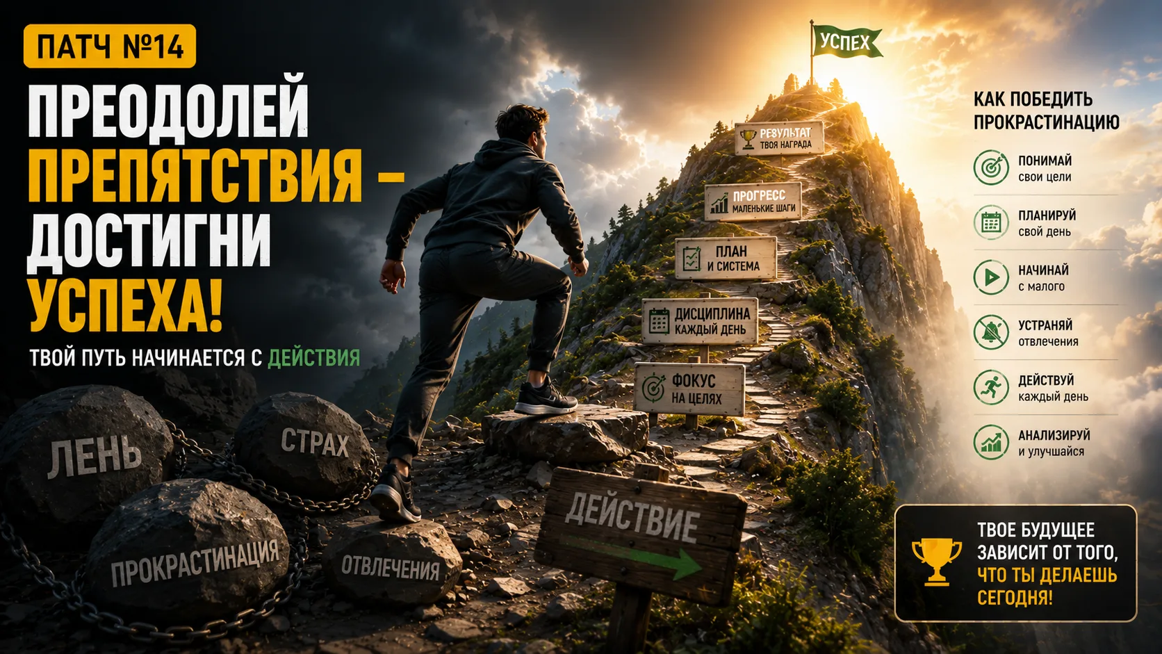 Патч №14: Как победить лень и прокрастинацию: эффективные стратегии и практические советы