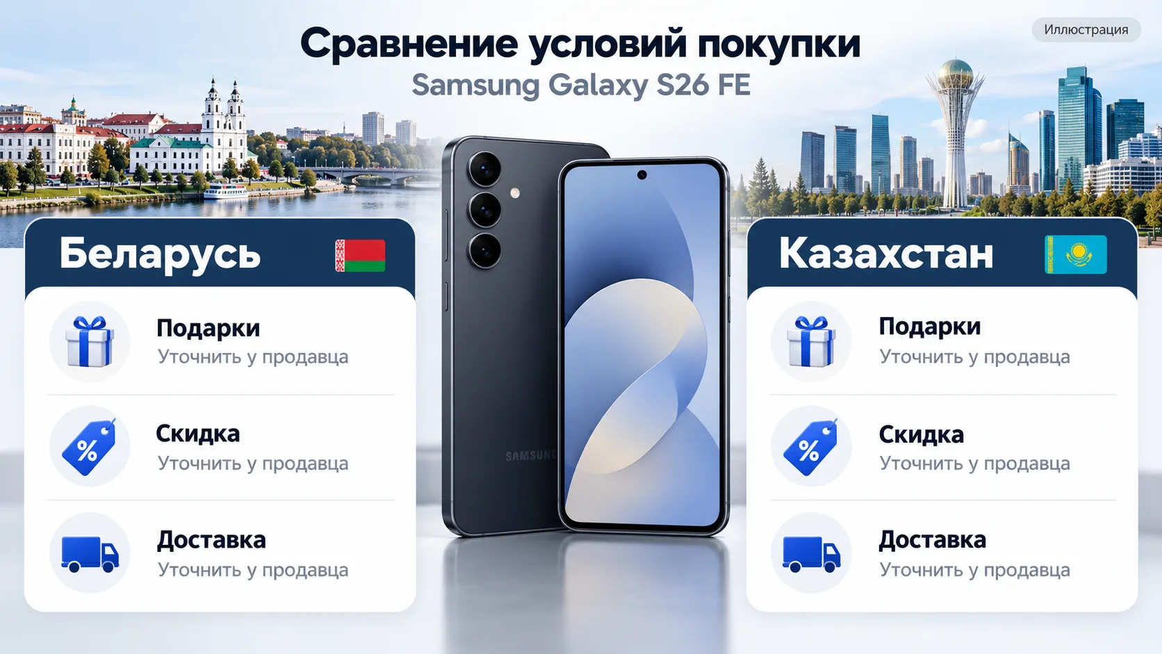 Galaxy S26 FE: подарок в Беларуси или наушники и скидка в Казахстане?